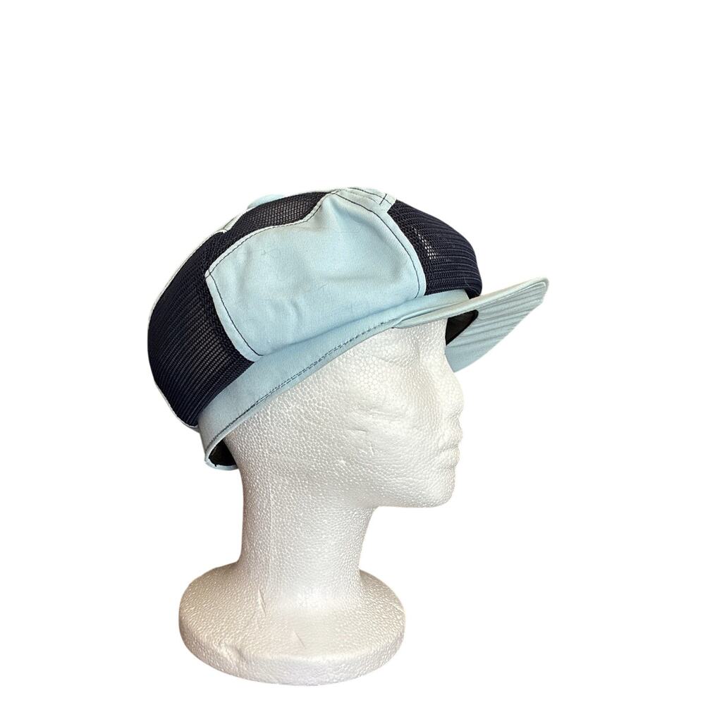 Vintage Lt Blue Fabric Dk Blue Mesh Foldable Engineer, Cabby Hat Sz M Union Made